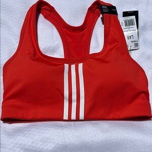 Adidas Red Sports Bra with Signature Stripes